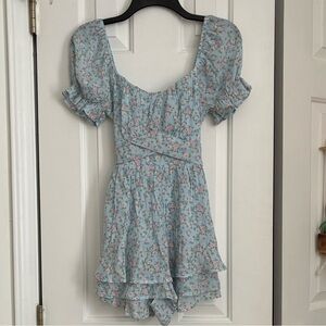 Altar'd State Light Blue Floral Puff Sleeve Blouse